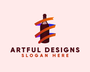 Wine Ribbon Bottle logo design