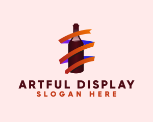 Wine Ribbon Bottle logo design