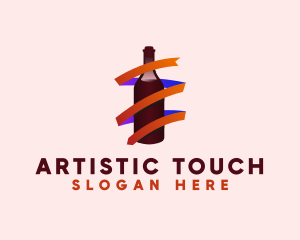 Wine Ribbon Bottle logo design