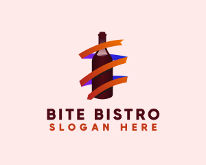 Wine Ribbon Bottle logo design