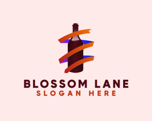 Wine Ribbon Bottle logo design