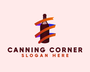 Wine Ribbon Bottle logo design