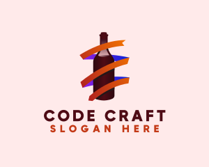 Wine Ribbon Bottle logo design