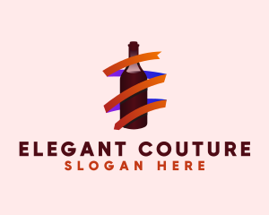 Wine Ribbon Bottle logo design