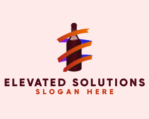 Wine Ribbon Bottle logo design