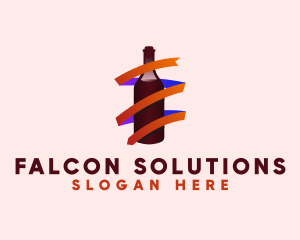 Wine Ribbon Bottle logo design