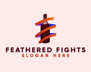 Wine Ribbon Bottle logo design