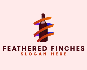 Wine Ribbon Bottle logo design