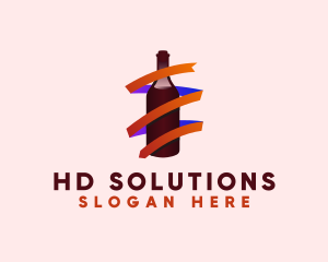 Wine Ribbon Bottle logo design