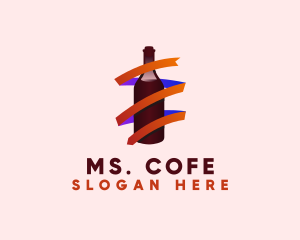 Wine Ribbon Bottle logo design