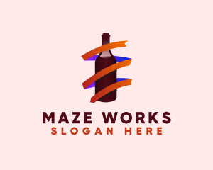 Wine Ribbon Bottle logo design