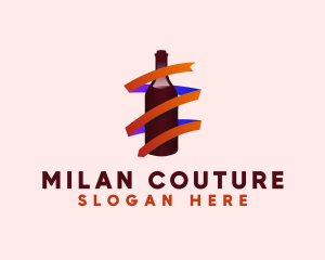 Wine Ribbon Bottle logo design