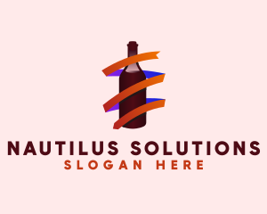 Wine Ribbon Bottle logo design