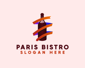 Wine Ribbon Bottle logo design