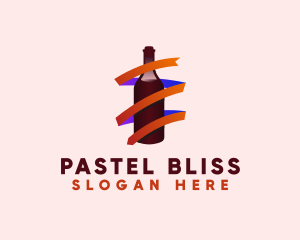 Wine Ribbon Bottle logo design