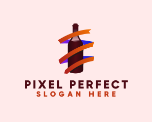 Wine Ribbon Bottle logo design