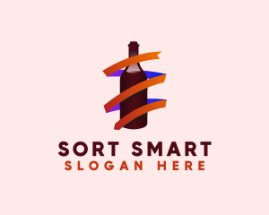 Wine Ribbon Bottle logo design