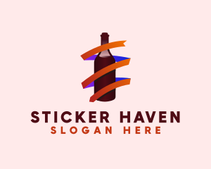 Wine Ribbon Bottle logo design