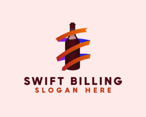 Wine Ribbon Bottle logo design