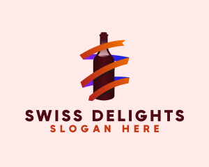 Wine Ribbon Bottle logo design