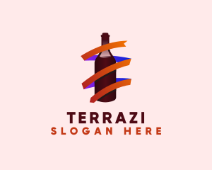 Wine Ribbon Bottle logo design