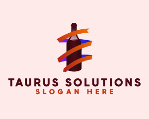 Wine Ribbon Bottle logo design