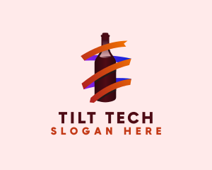 Wine Ribbon Bottle logo design