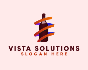 Wine Ribbon Bottle logo design