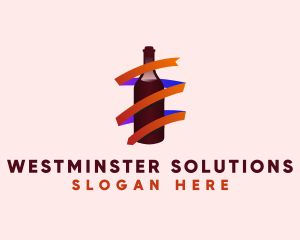 Wine Ribbon Bottle logo design