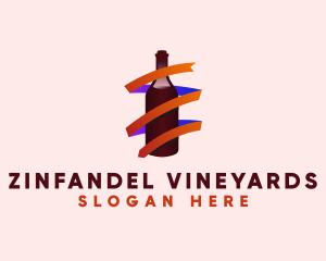 Wine Ribbon Bottle logo design