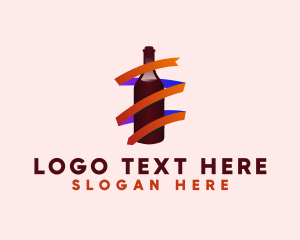 Alcoholic - Wine Ribbon Bottle logo design