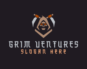 Grim - Grim Reaper Scythe logo design