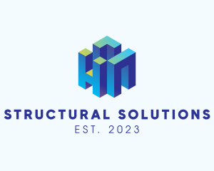 Structural - 3D Geometrical Building Letter HN logo design