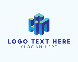 3D Geometrical Building Letter HN Logo