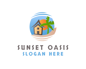  House Beach Tropical logo design