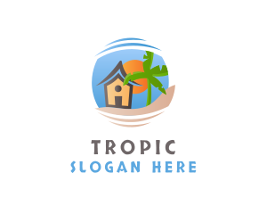  House Beach Tropical logo design