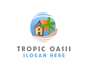  House Beach Tropical logo design