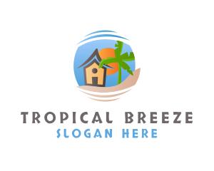  House Beach Tropical logo design