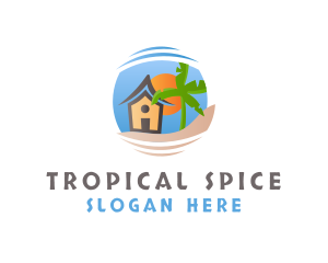  House Beach Tropical logo design