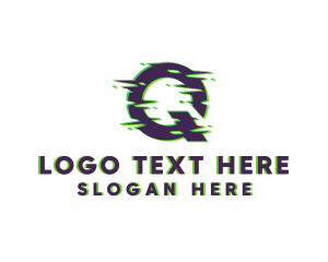 Glitch - Distorted Glitch Letter Q logo design