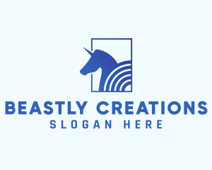 Creature - Blue Unicorn Creature logo design