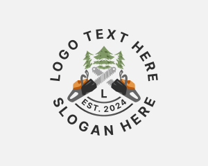Pine Tree - Tree Logging Chainsaw logo design
