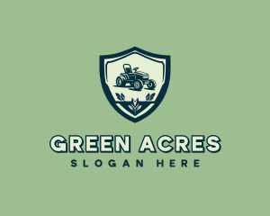 Lawn Mower Gardening Shield logo design