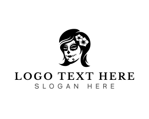 Leaf - Woman Mexican Skull logo design