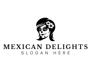 Woman Mexican Skull logo design