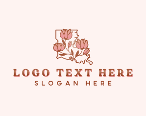 Map - Louisiana Flower Magnolia logo design