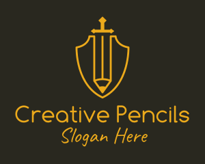 Shield Pencil Sword logo design