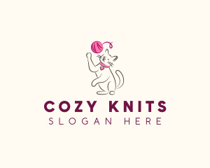 Cat Yarn Knitting logo design