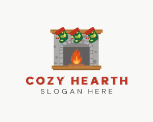 Christmas Fireplace Socks logo design