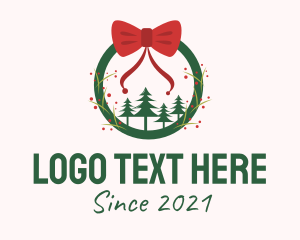 Wreath - Christmas Ribbon Wreath logo design